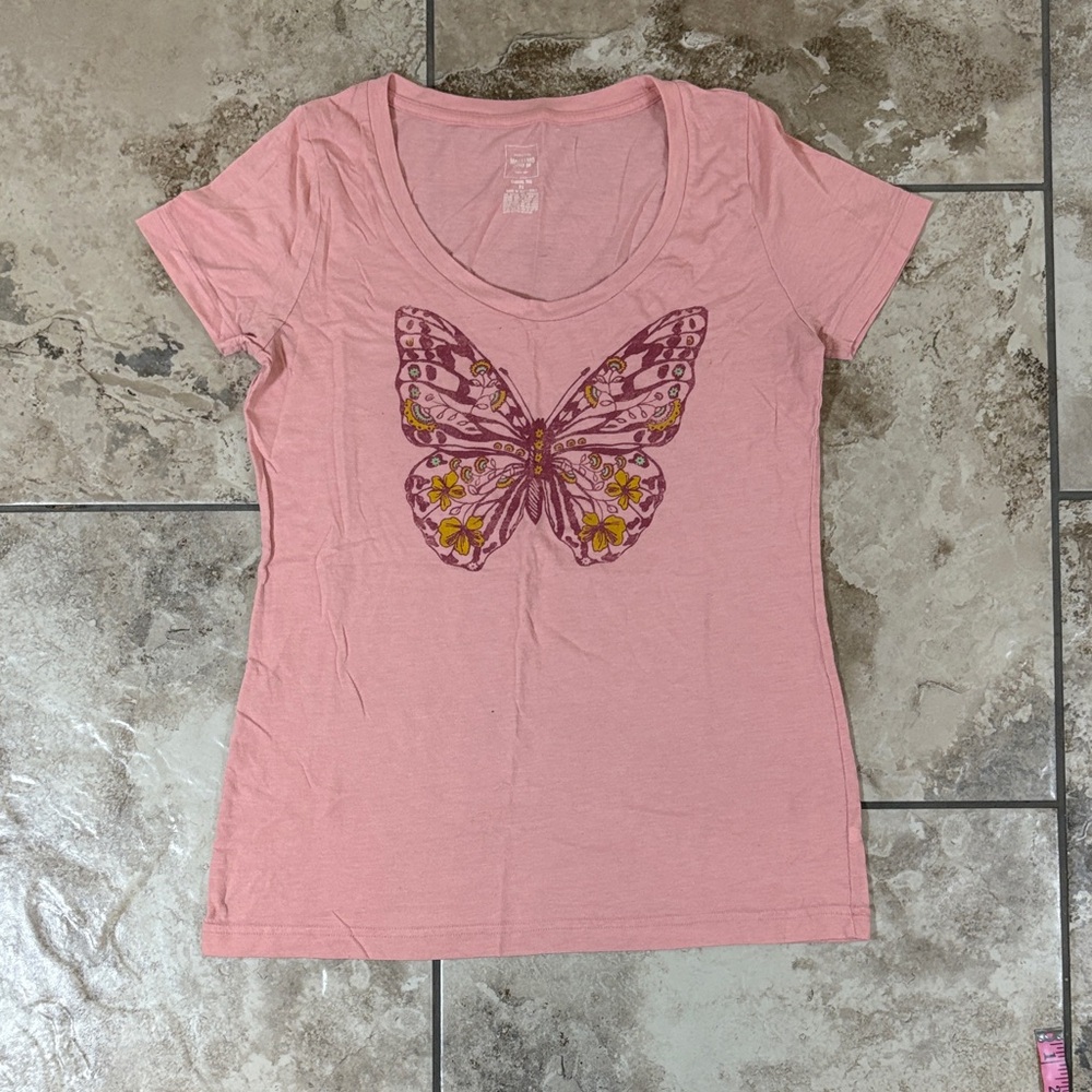 Mossimo Supply Co. Pink Butterfly Graphic Tee